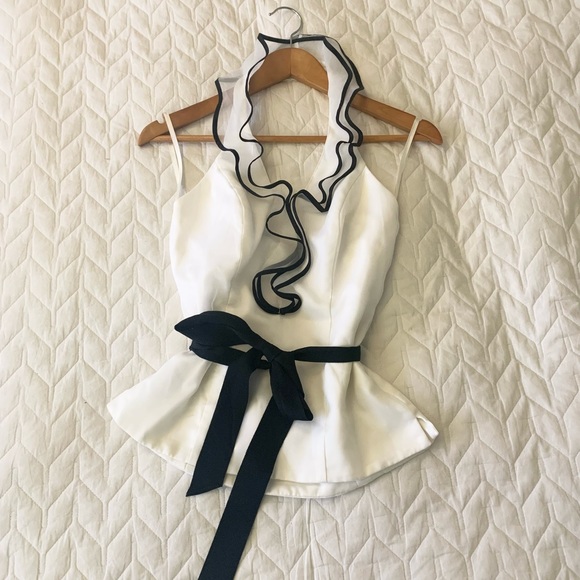 Black and white dressy ruffled halter top. - Picture 1 of 3